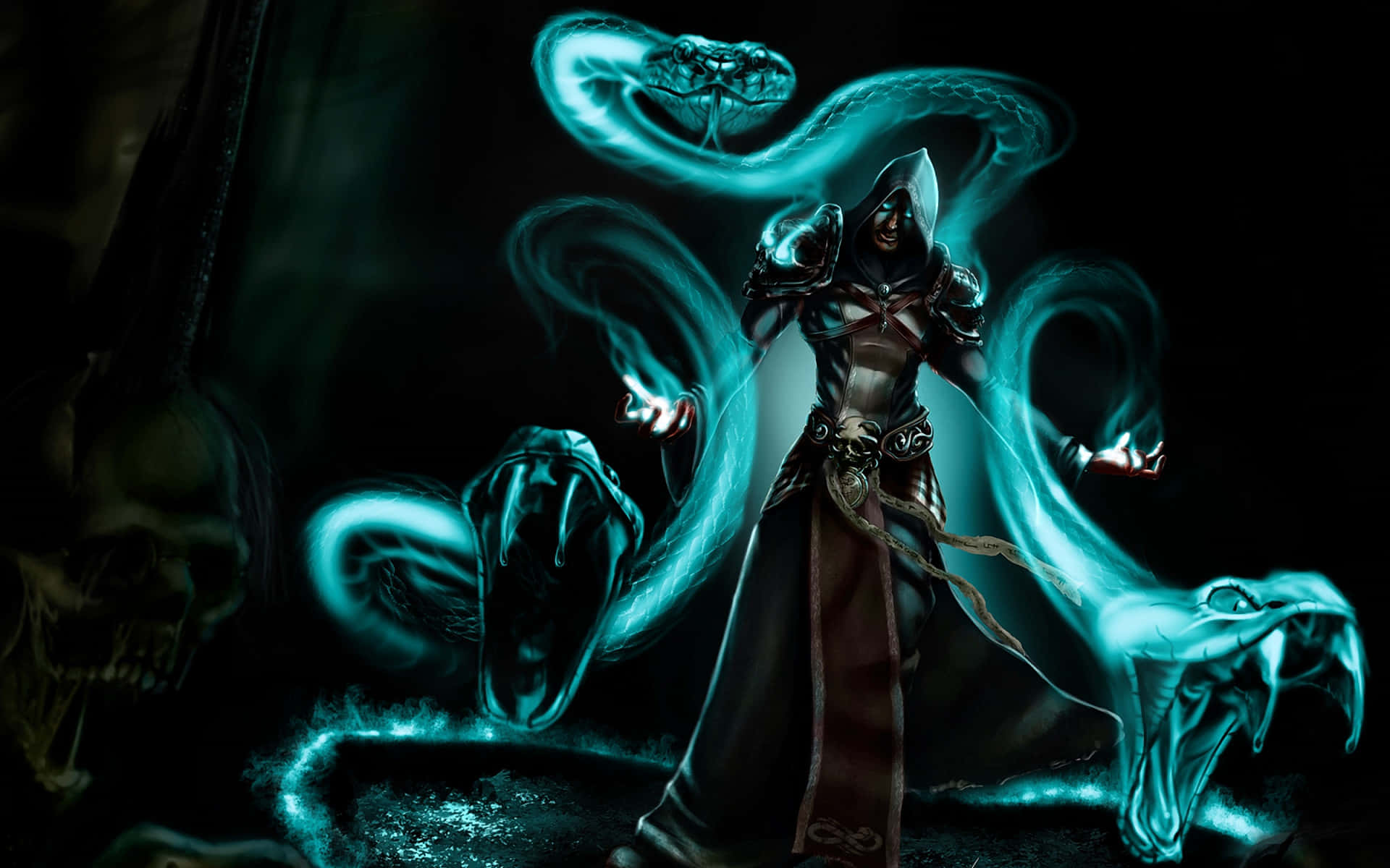 Mysterious Sorcerer Casting a Powerful Spell Wallpaper
