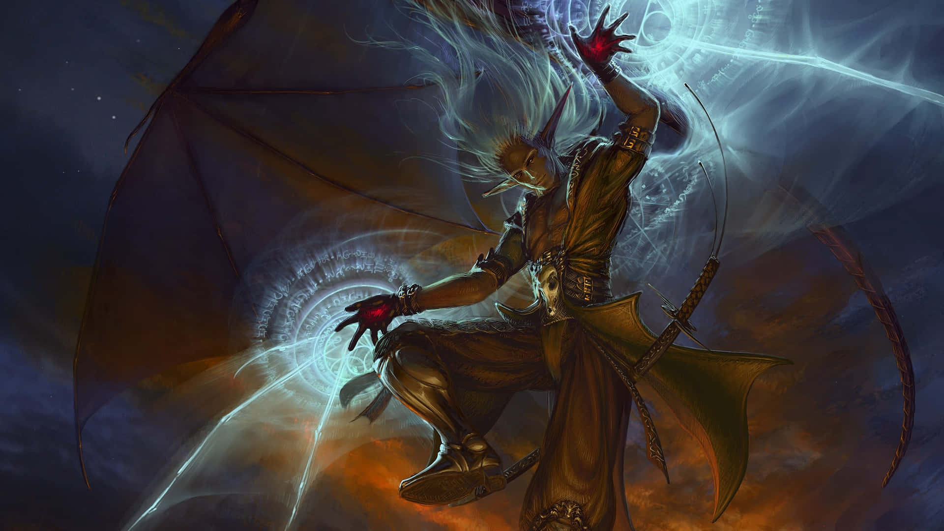 Mystical Sorcerer Casting a Powerful Spell Wallpaper