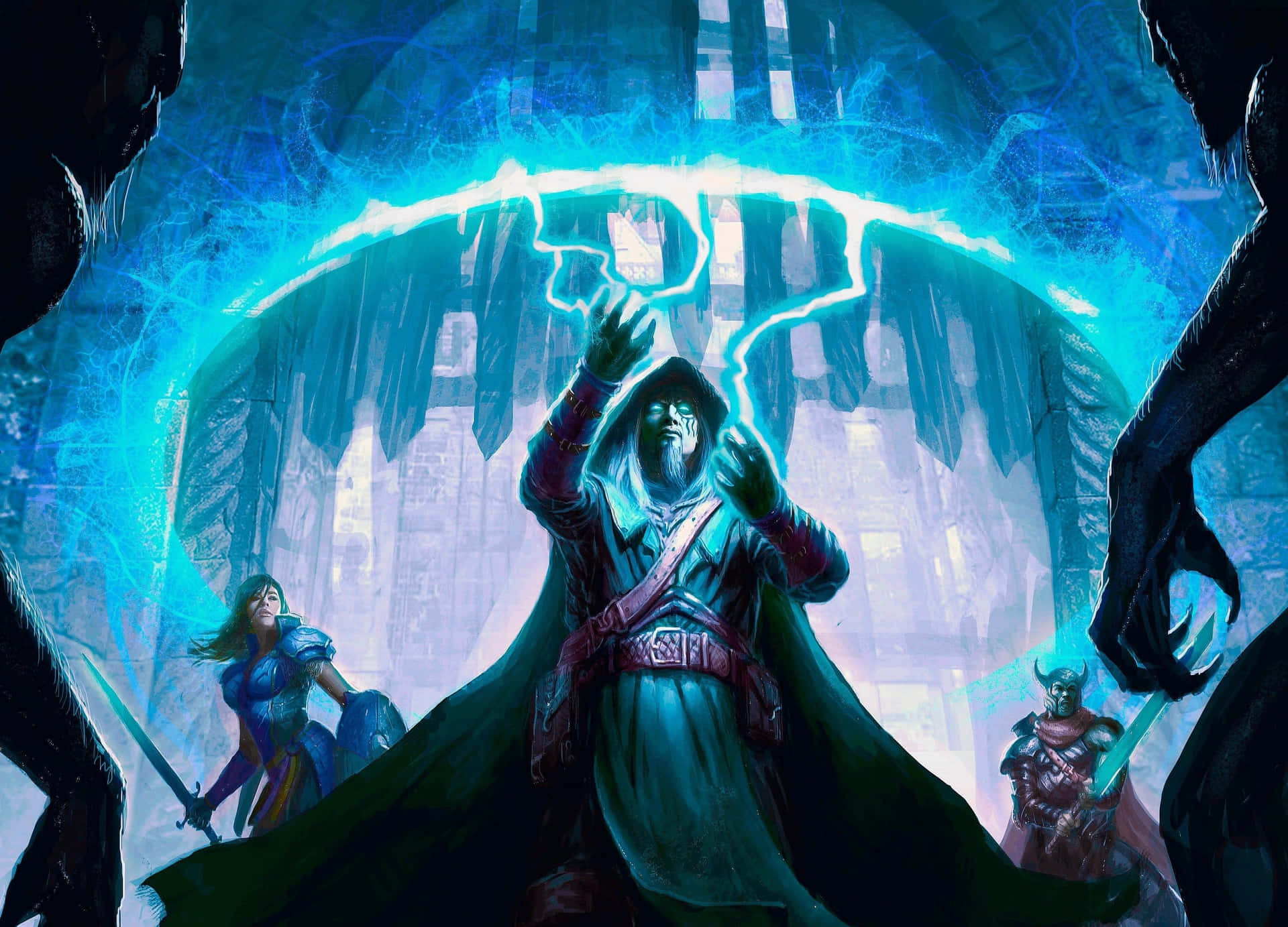 Enigmatic Sorcerer Casting a Spell Wallpaper