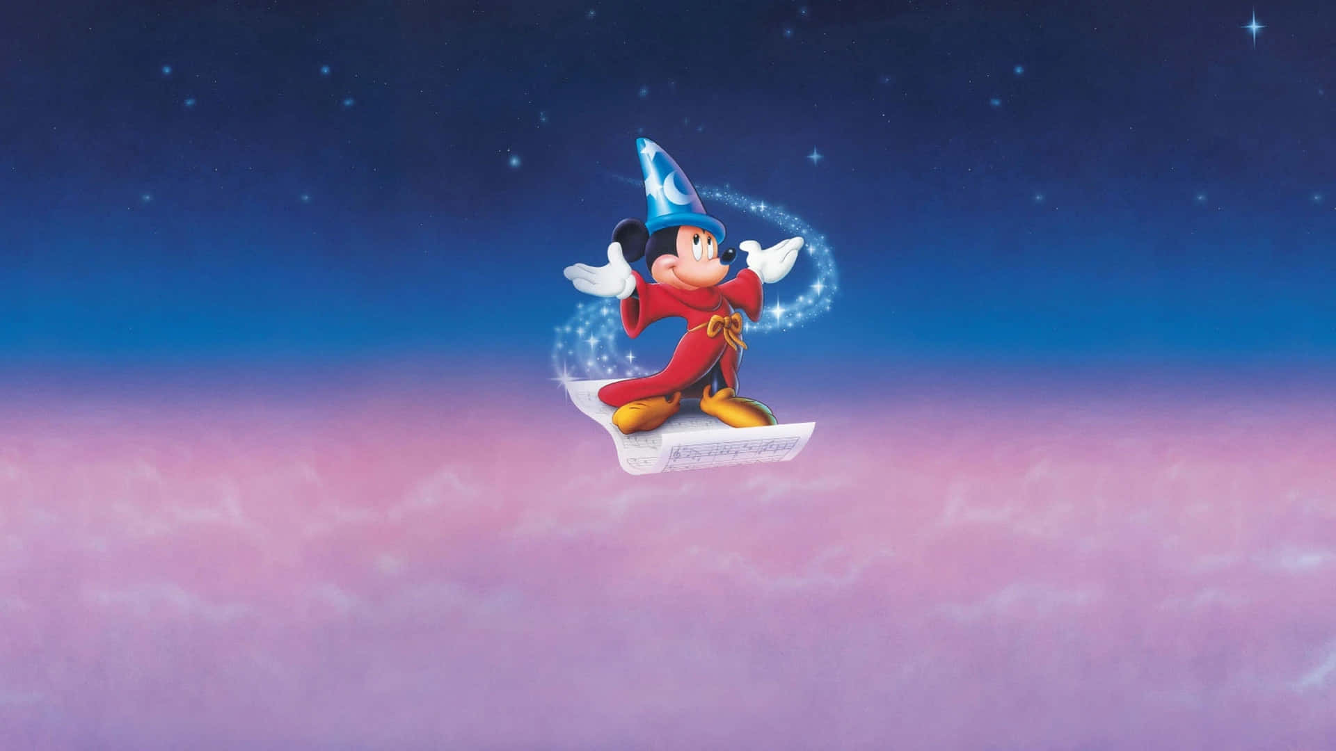 Tovenaar Mickey Op Magische Wolken Achtergrond