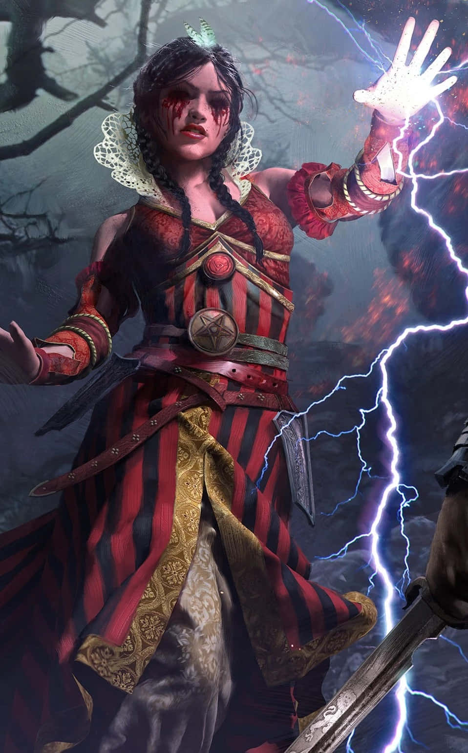Sorceress Casting Spellin Storm Wallpaper