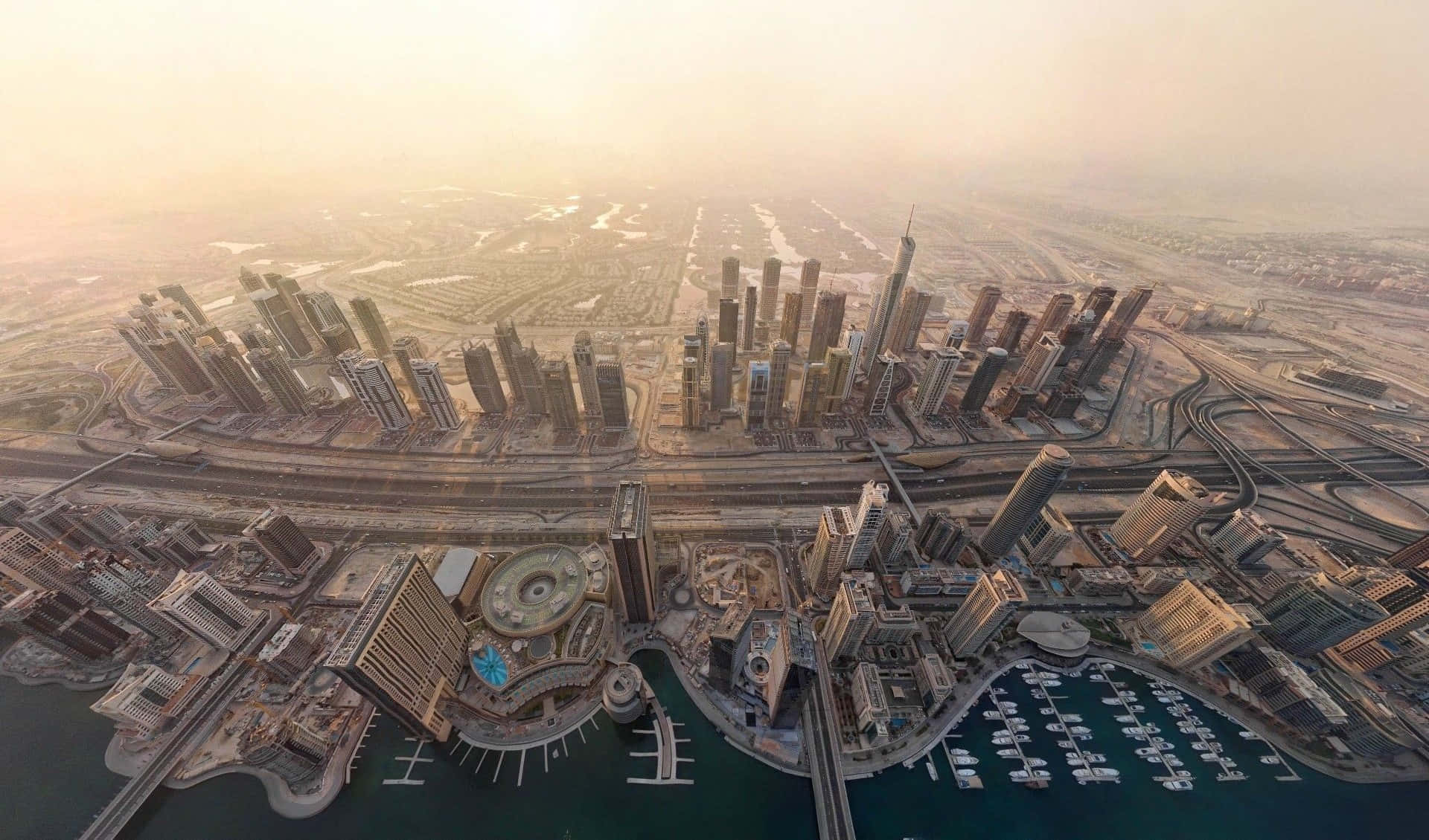 Sorprendenteskyline Di Dubai Al Tramonto
