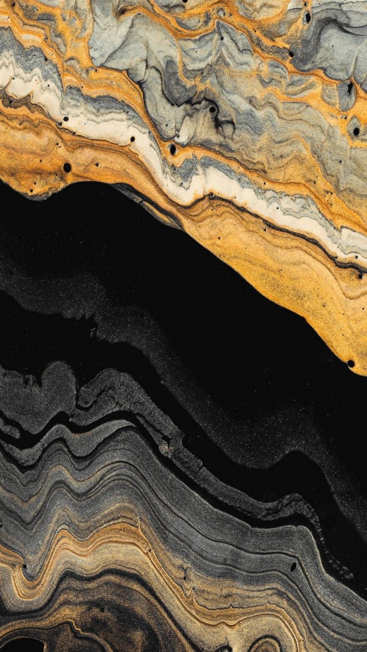 Sort Og Guld Bølger Marmor Iphone Wallpaper