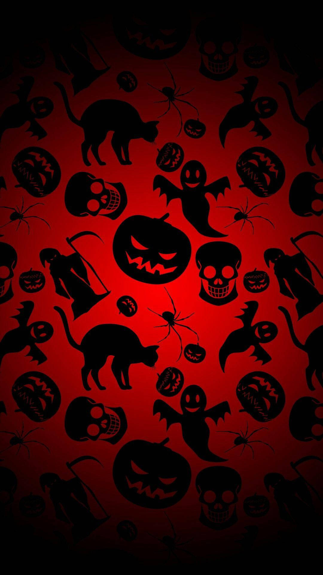 Sort Og Rød Halloween Ikoner Wallpaper