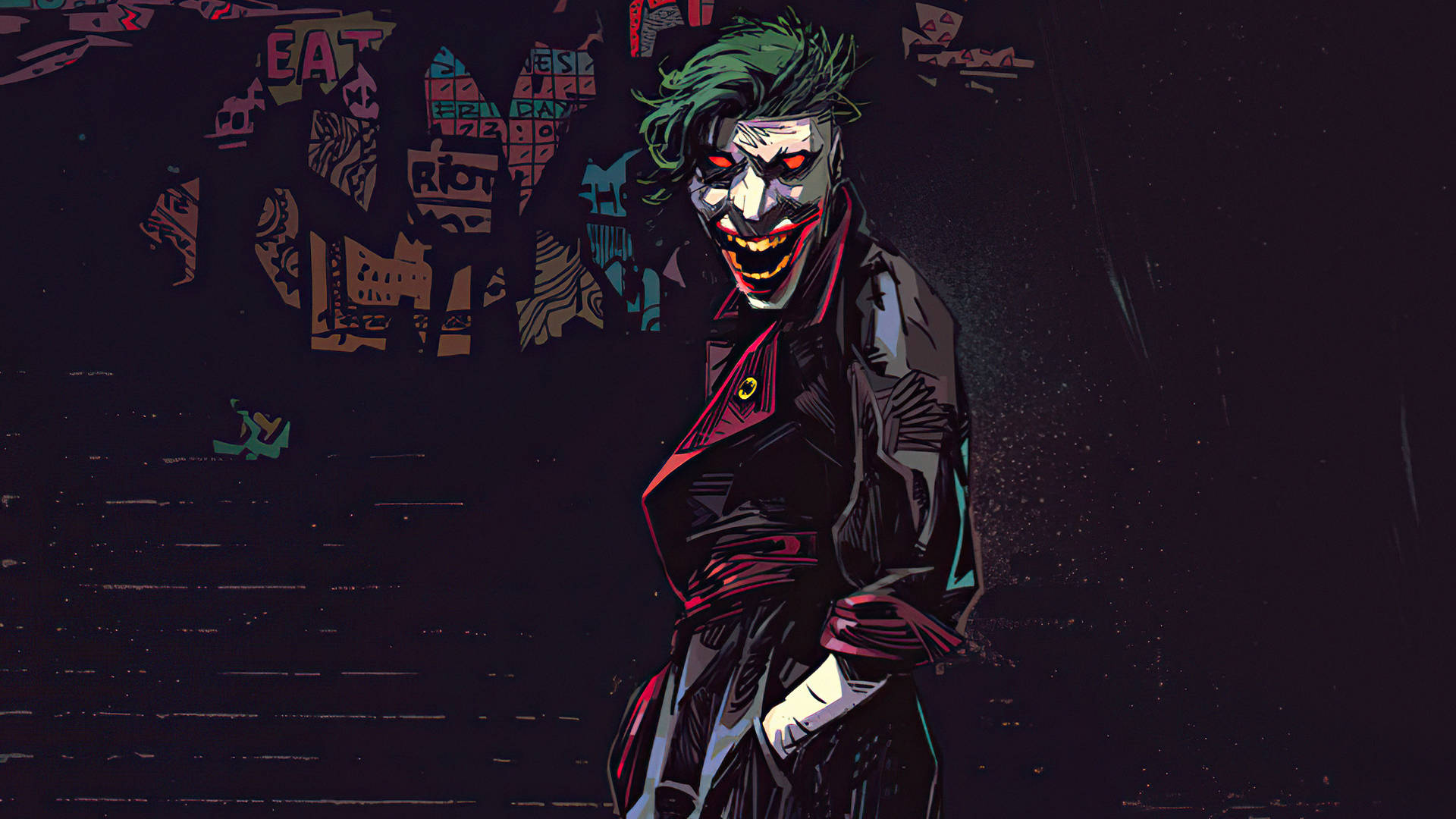 Sort Ultra Hd Joker Med Dæmoniske Øjne Wallpaper