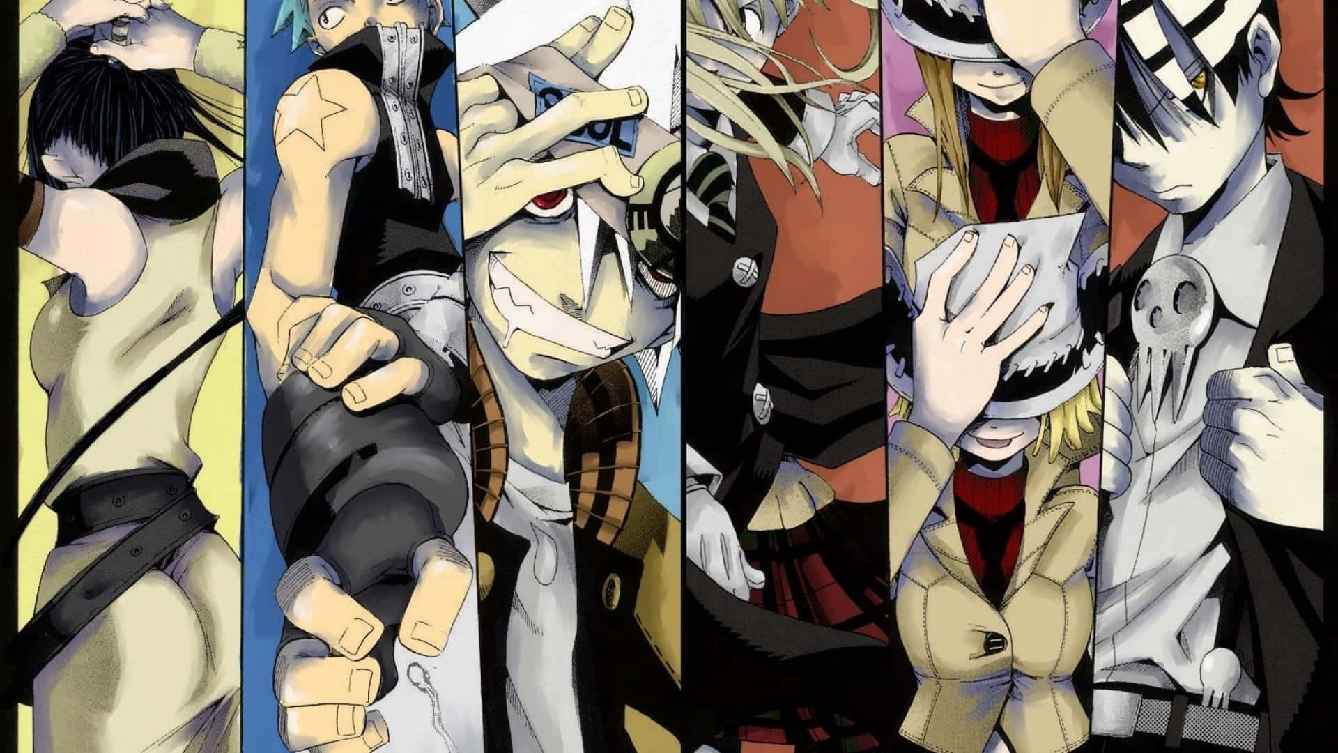Einegruppe Von Anime-figuren Steht In Einer Reihe Wallpaper