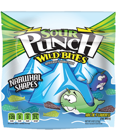 Sour Punch Wild Bites Narwhal Shapes Candy Package PNG