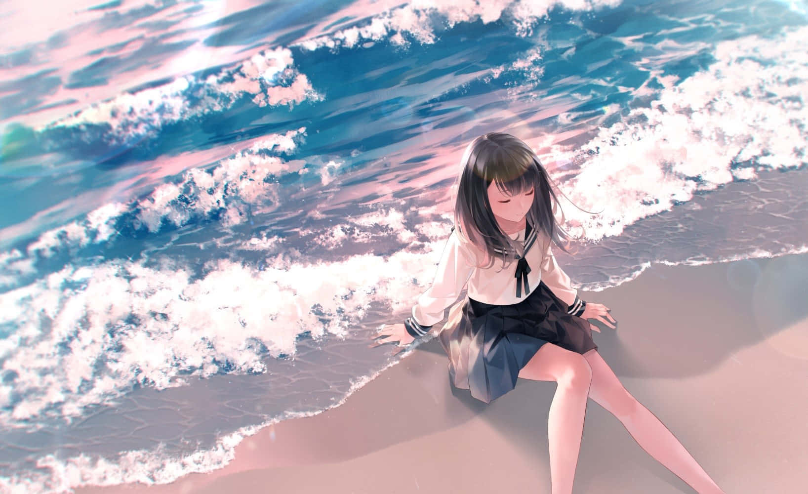 Sousouworks Illustration Of Girl On Beach Wallpaper