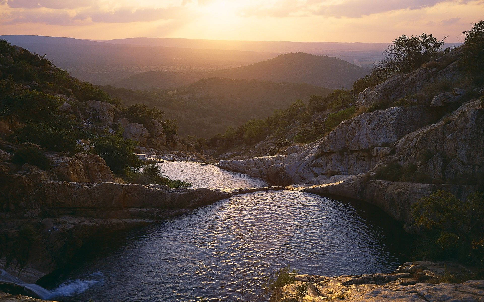 South Africa Spring Creek At Sunset Wallpaper