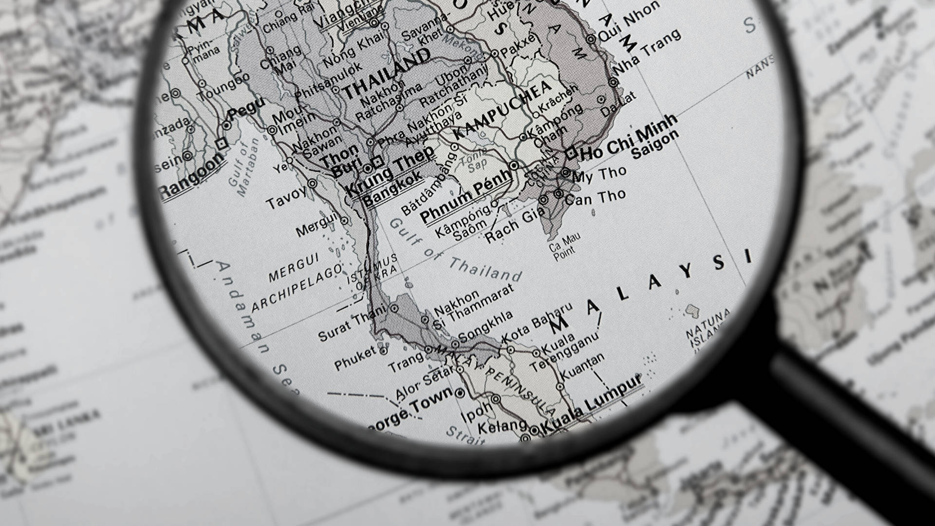 South East Asia Map Magnifying Glass Background