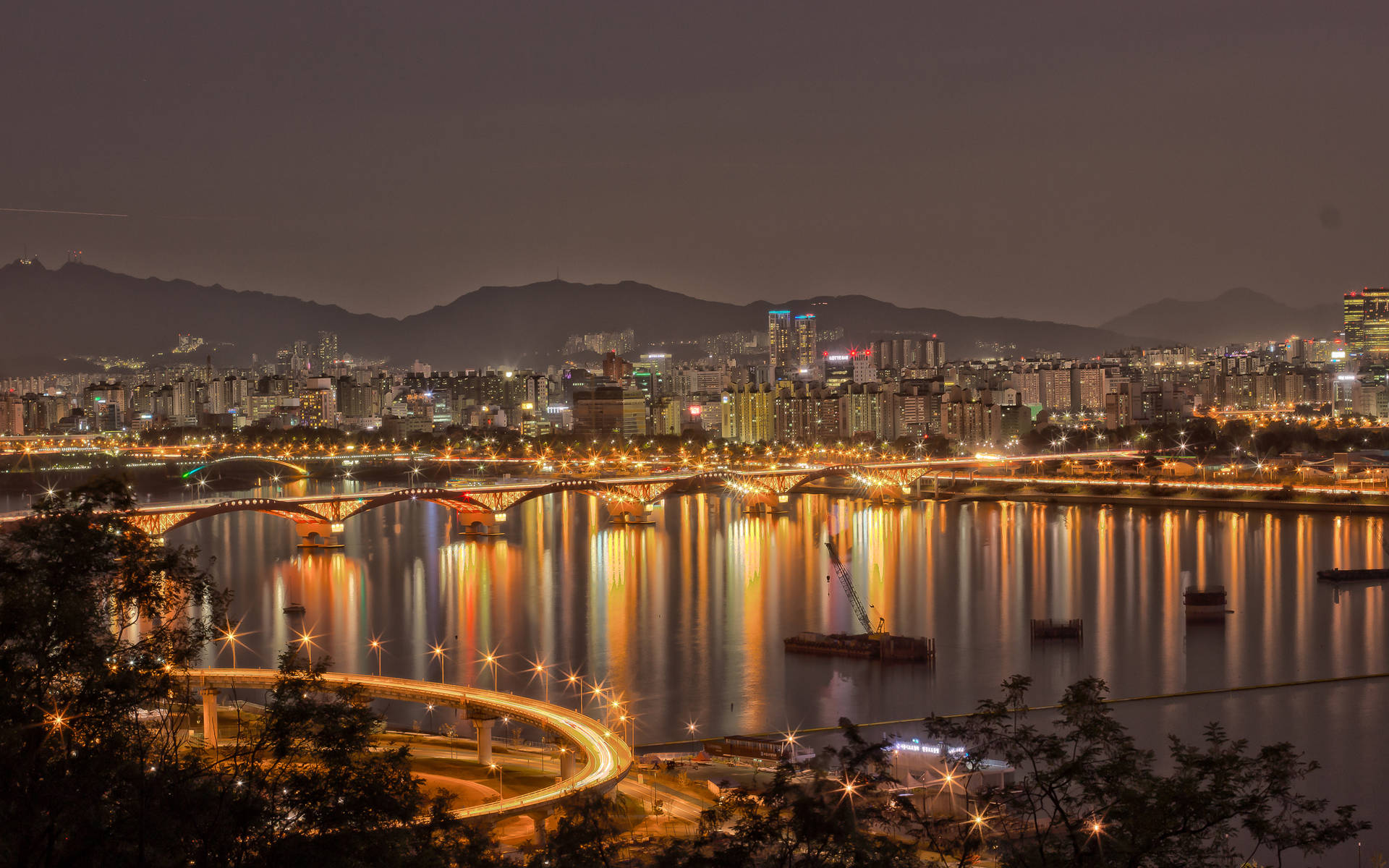 Sødkoreansk Han-flod nat skyline tapet Wallpaper