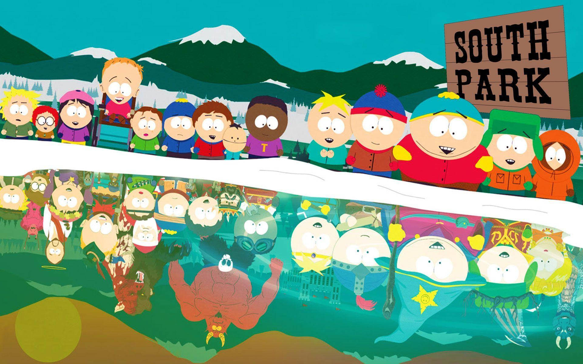 South Park Cast In Lake Art Background