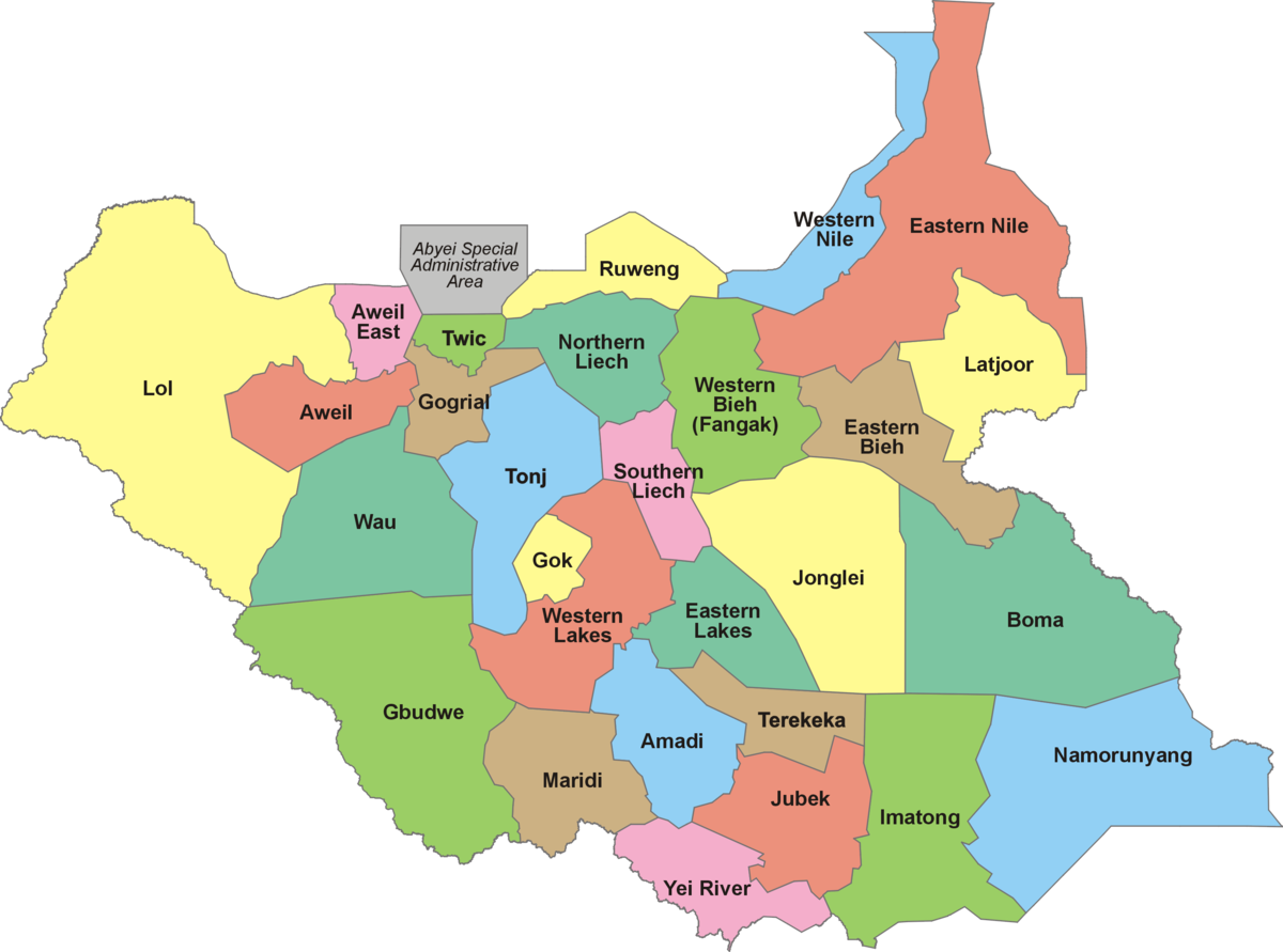 South Sudan Administrative Divisions Map PNG