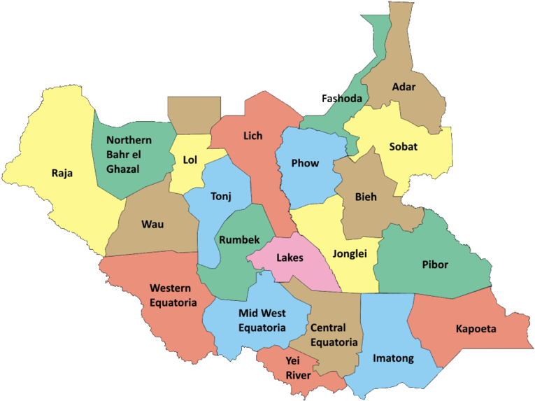South Sudan Administrative Divisions Map PNG