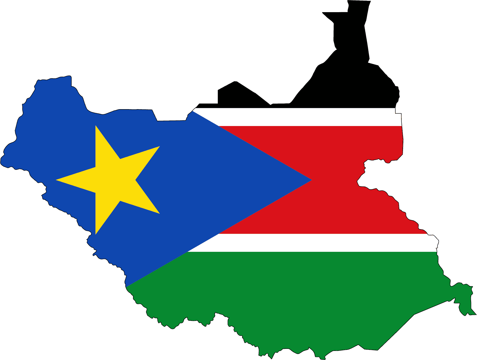South Sudan Map Outlinedwith Flag PNG