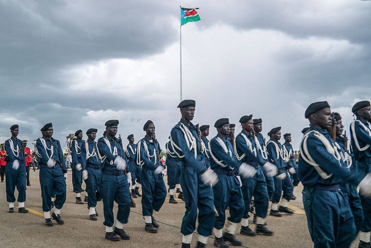 South Sudan Soldiers Marching Flagpole Wallpaper