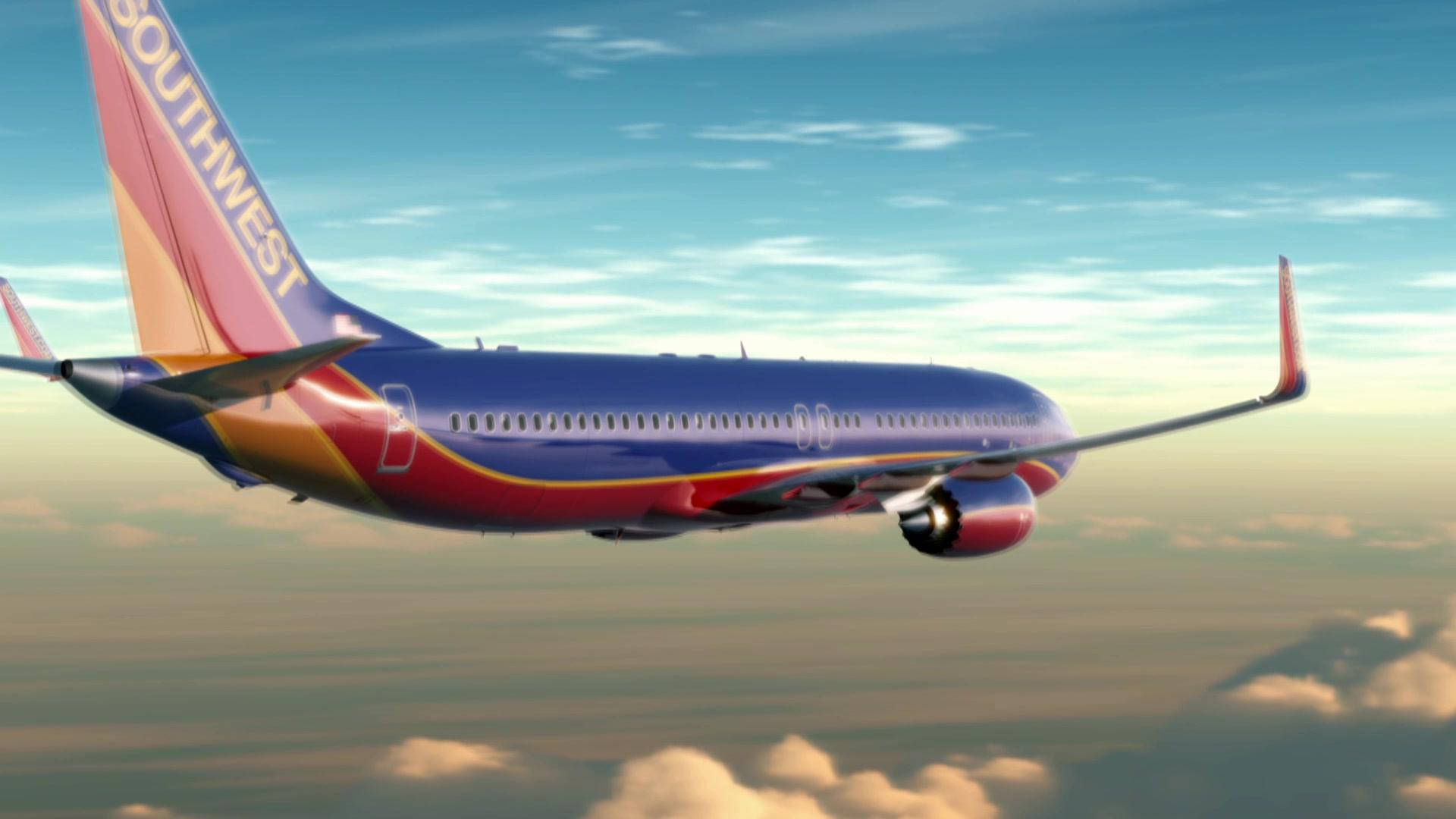 Dasflugzeug Von Southwest Airlines Fliegt Hoch In Den Himmel. Wallpaper