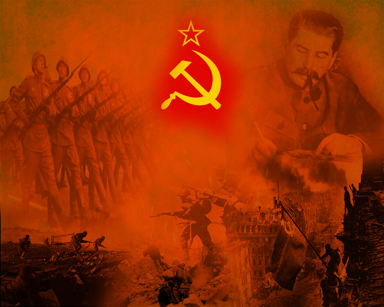 Sovjetunionens Flag I Krig Wallpaper