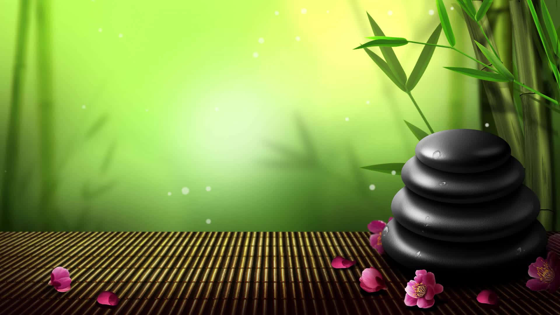 Spa Background Black Stone Stack With Bamboo Shoots.