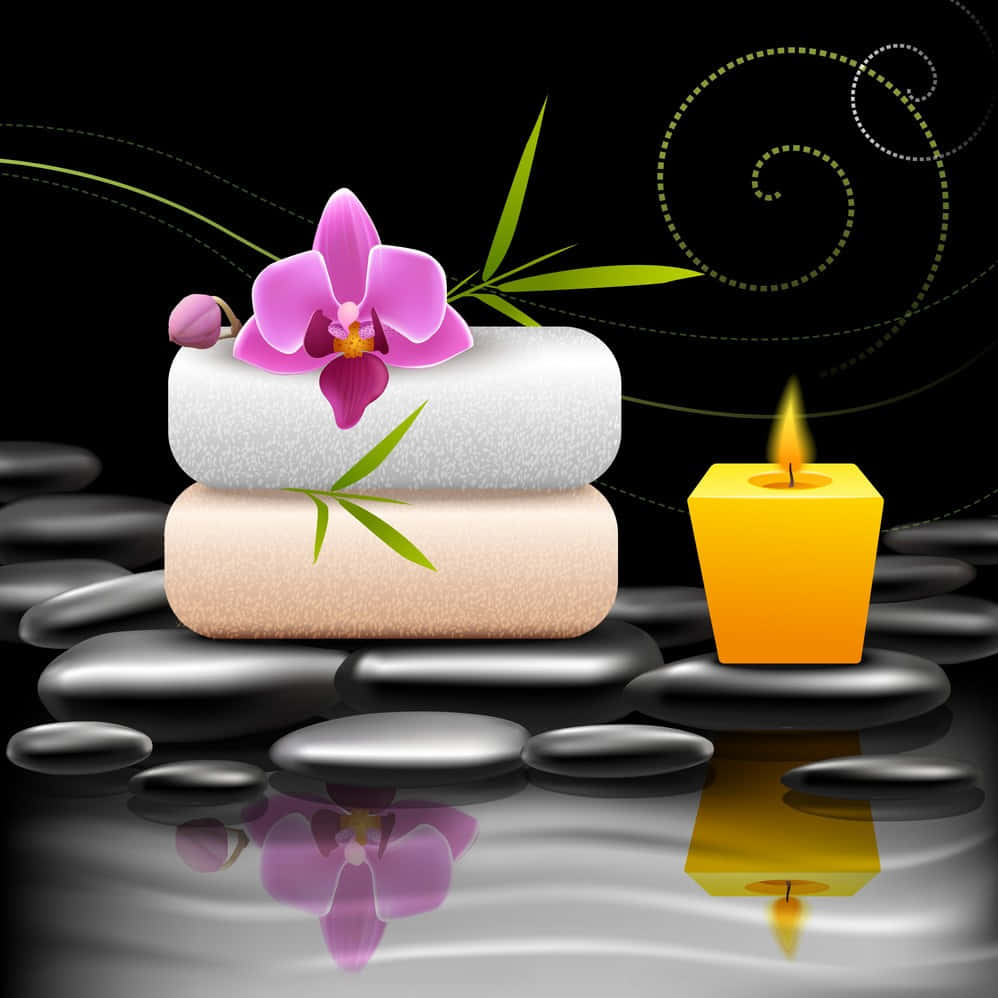 Spa Background Cartoon Drawing Soaps And An Orchid Flower