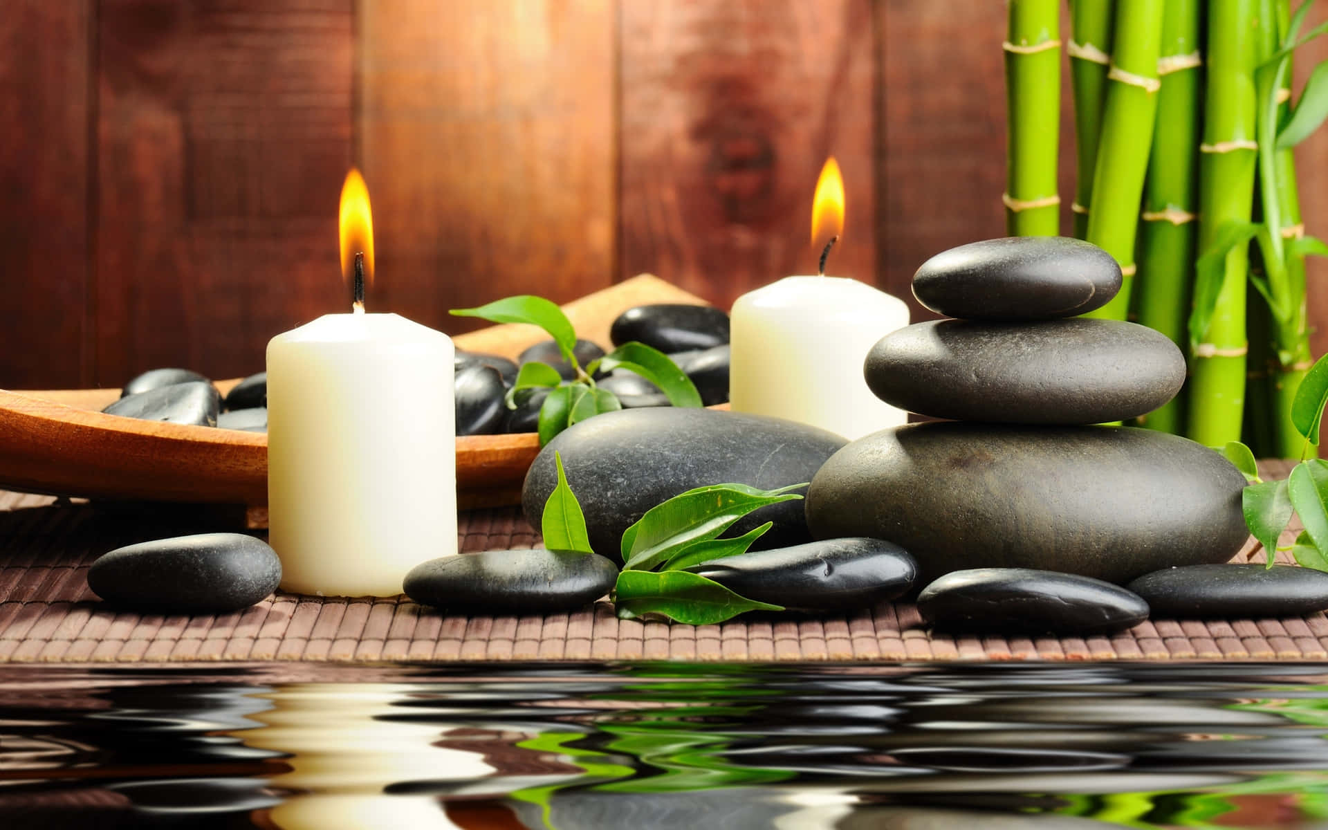 Calming Spa Atmosphere of Candles and Orchid Flowers