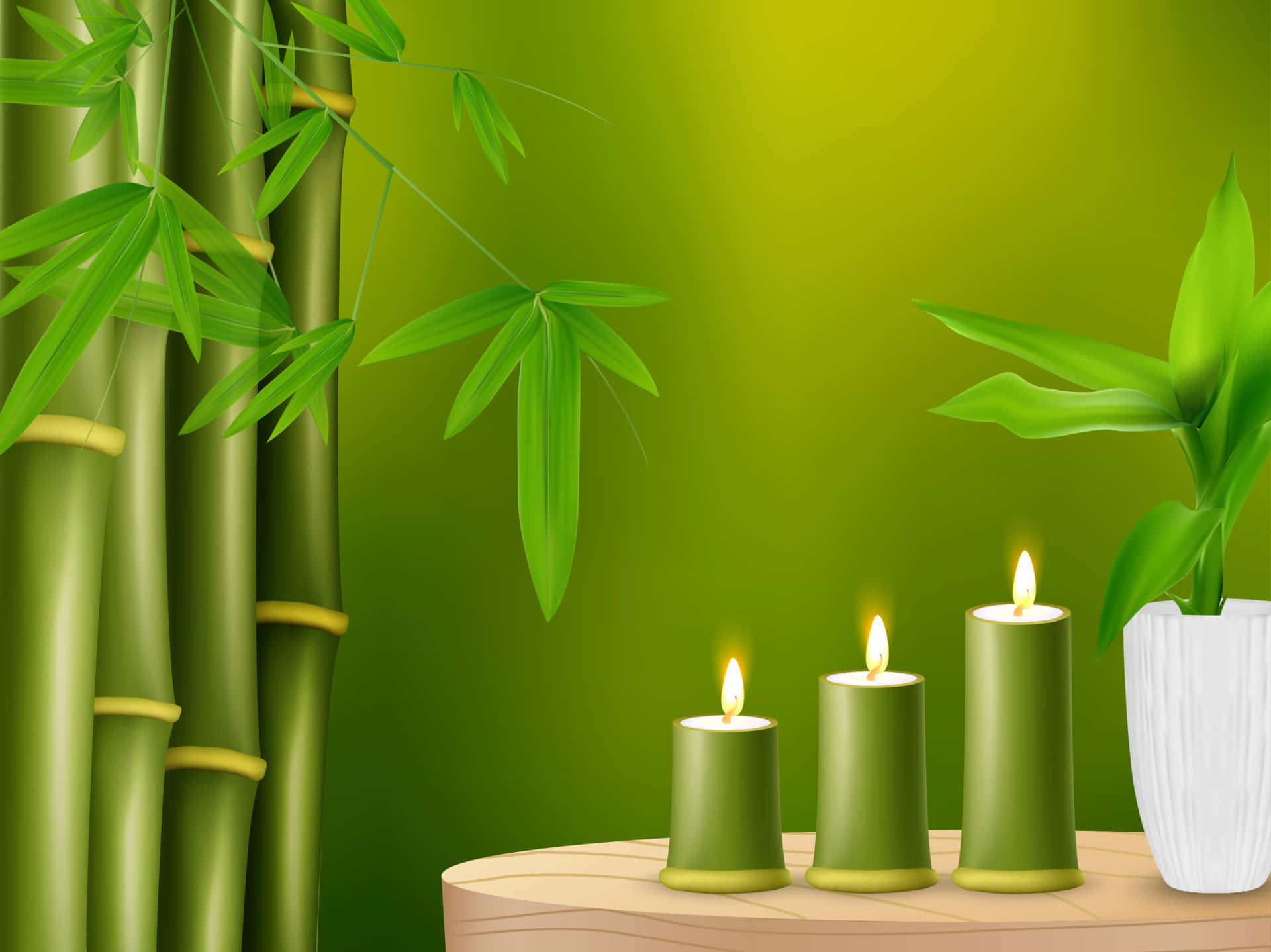 Fondode Pantalla De Spa Con Velas Verdes Y Bambú