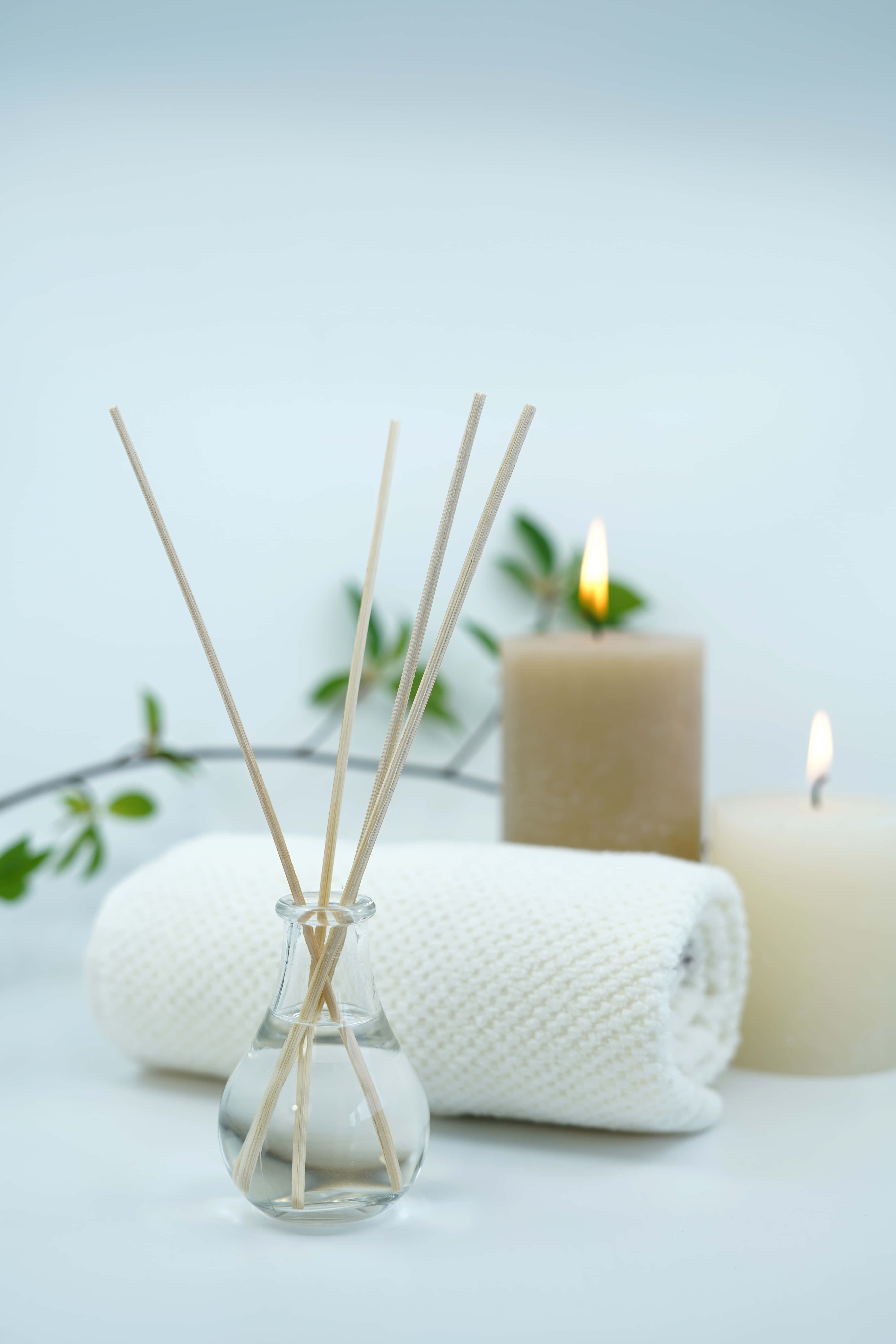 Spa Background Incense Sticks White Towel And Candles