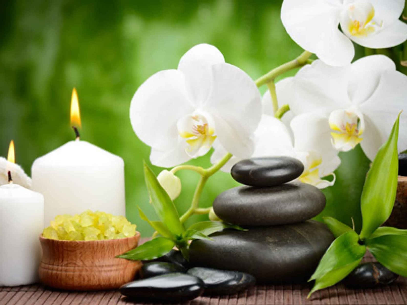 Spa Background White Flowers And White Candles