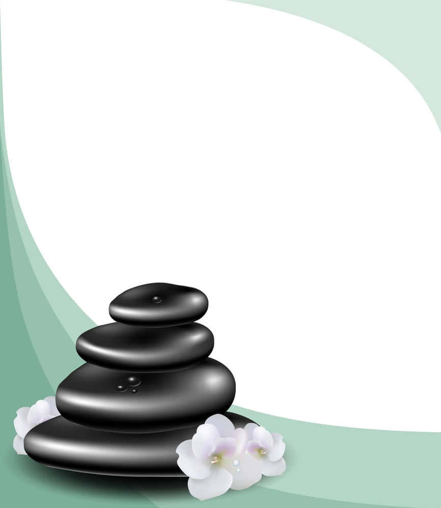 Spa Background Soothing Black Shiny Stone Stack With White Flowers