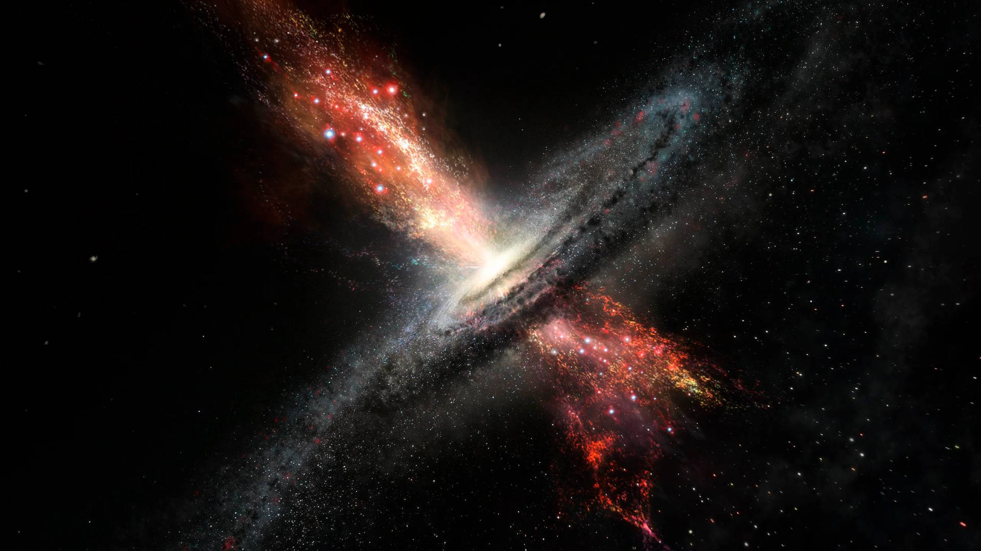 Galaxienkollisionim Weltraum 2560x1440 Wallpaper