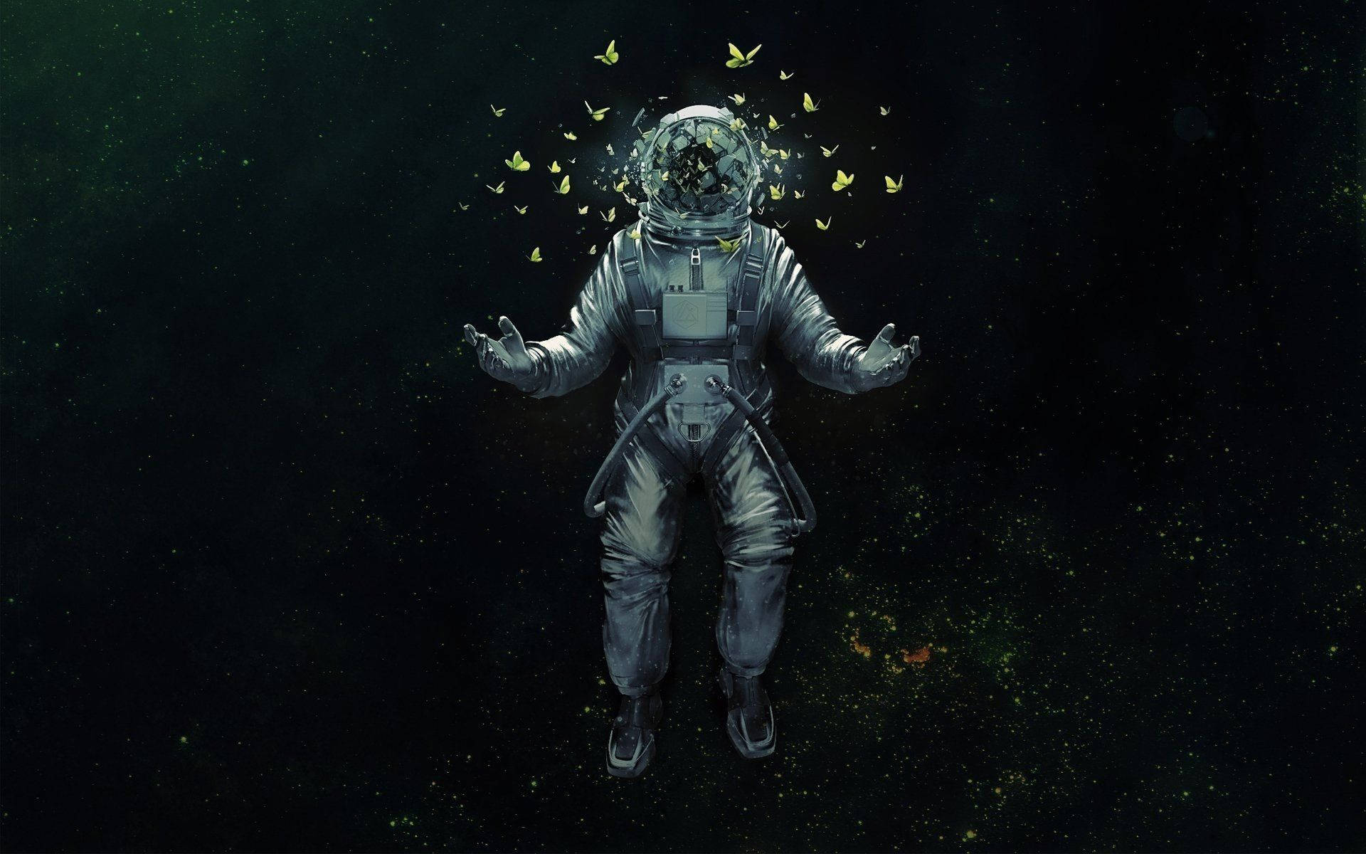 Space Aesthetic Astronaut And Butterflies Wallpaper