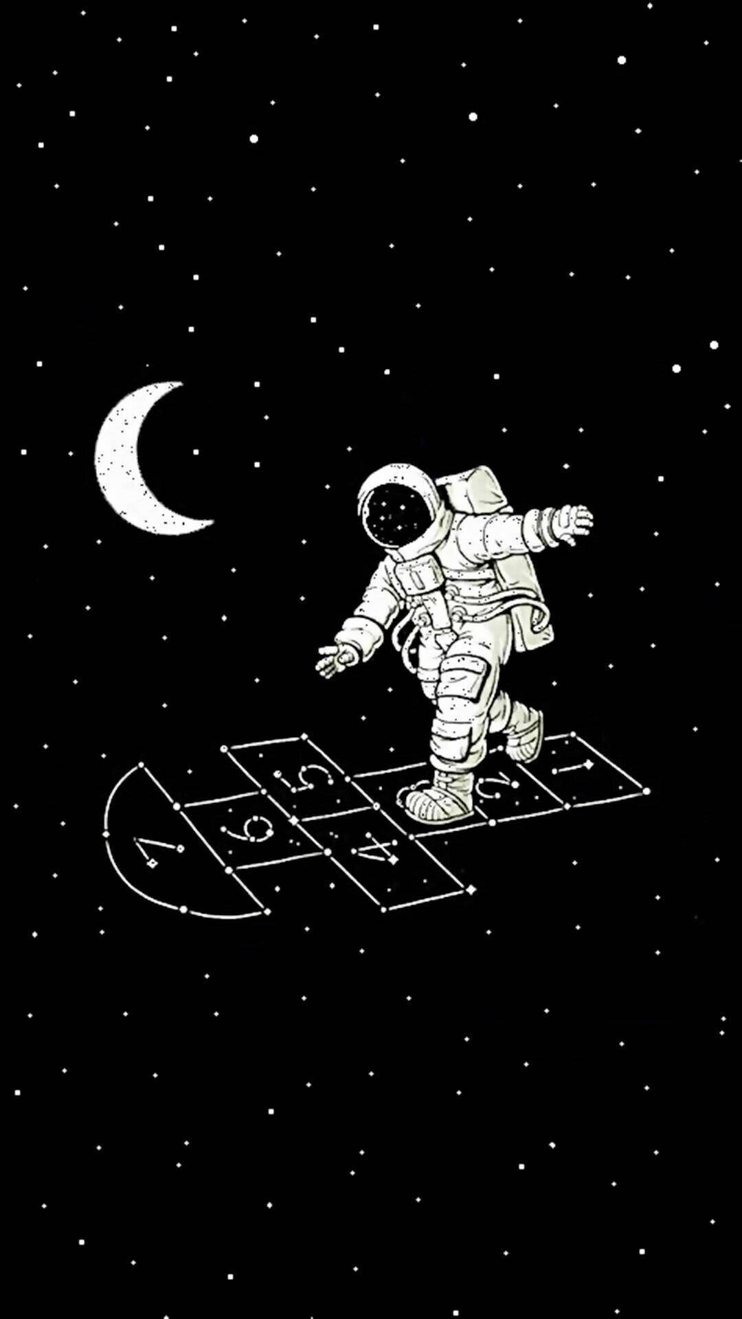 Space Aesthetic Astronaut Hopscotch Wallpaper