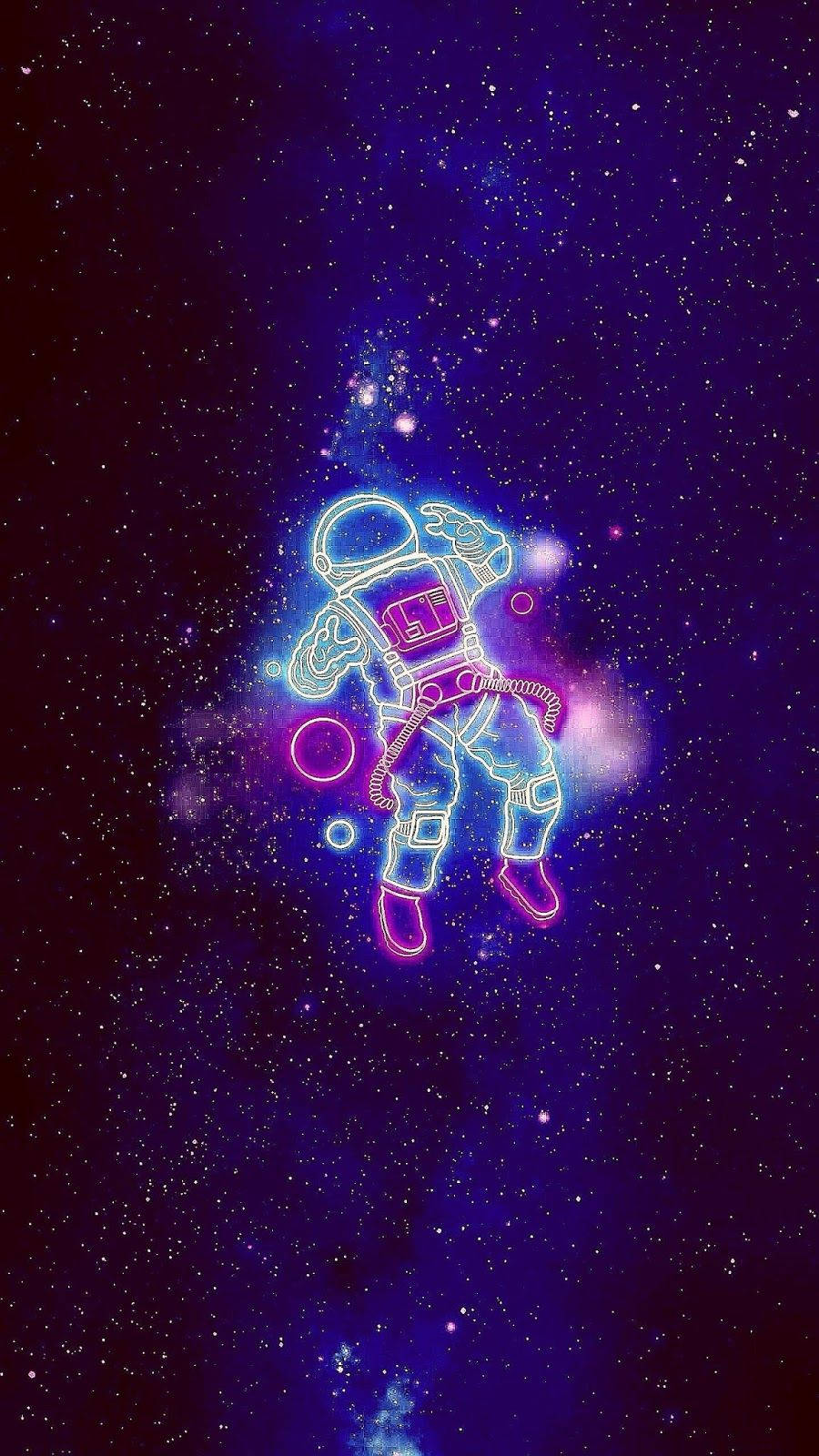 Space Aesthetic Neon Astronaut Wallpaper