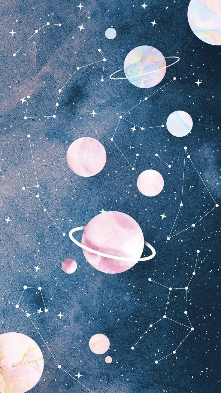 Space Aesthetic Pastel Planets And Stars Wallpaper