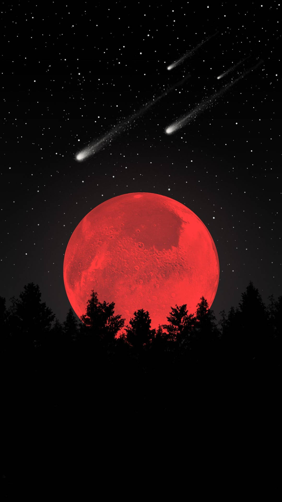 Space Aesthetic Red Moon And Meteor Wallpaper