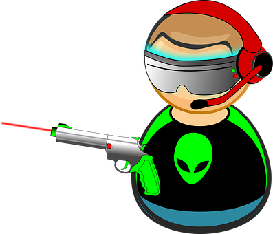 Space Agentwith Alienand Ray Gun PNG