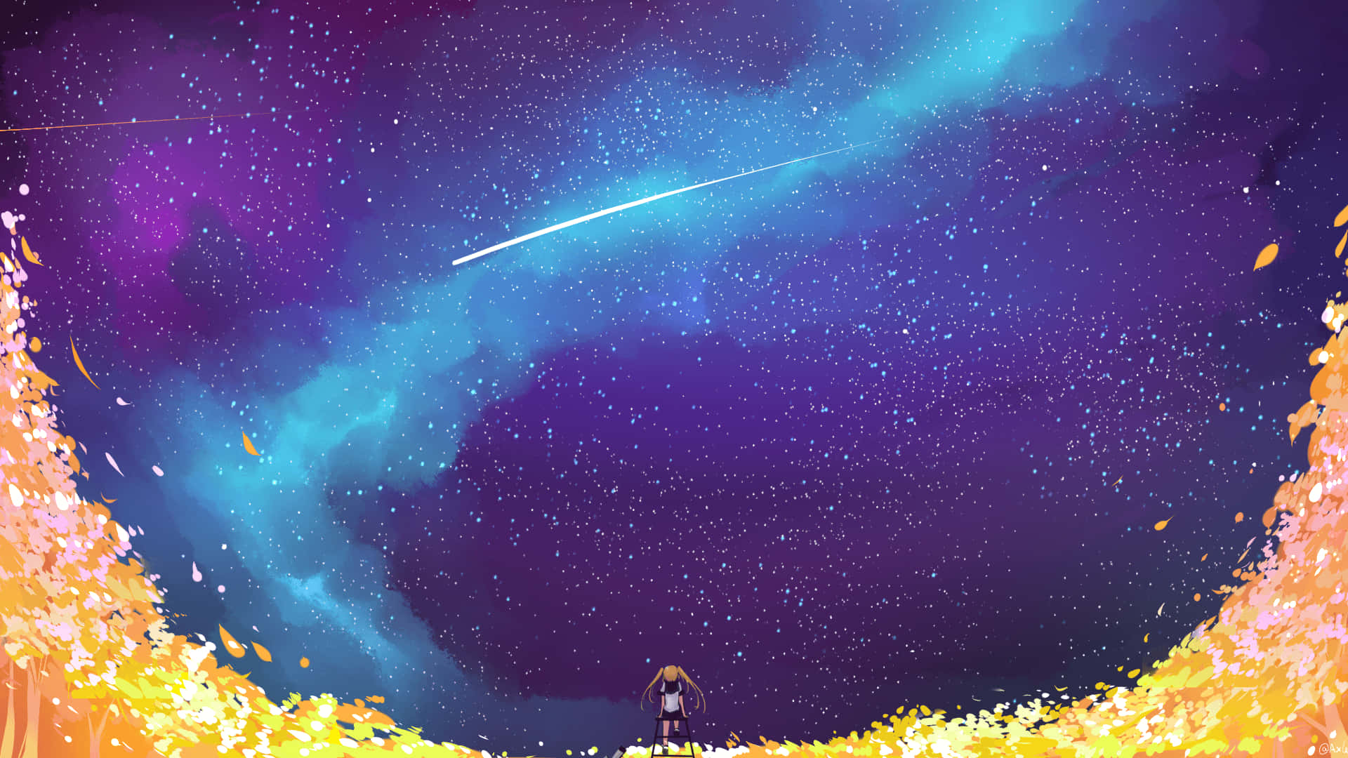 Space Anime Aesthetic Purple Sky Wallpaper