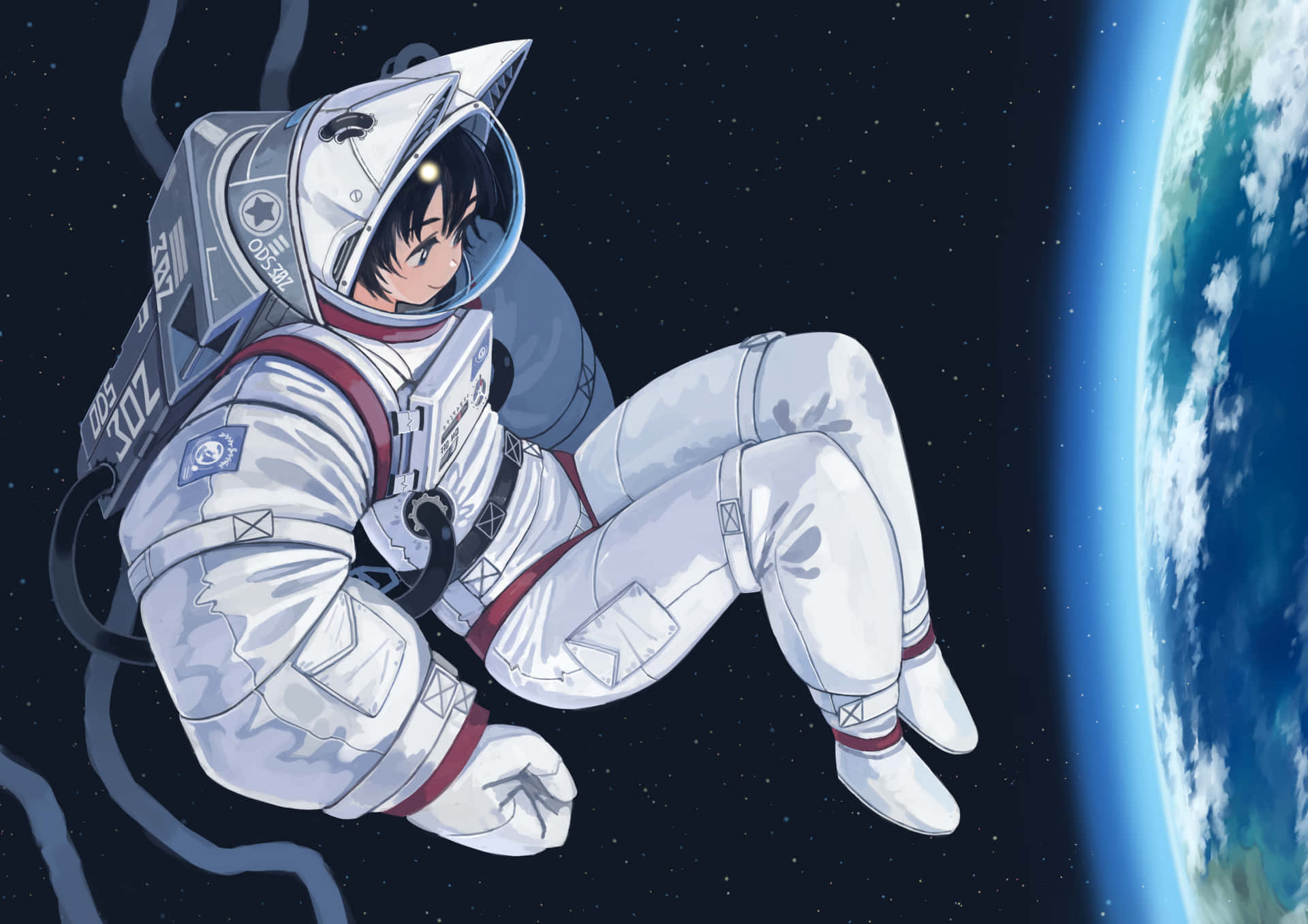 Space Anime Astronaut Earth Wallpaper
