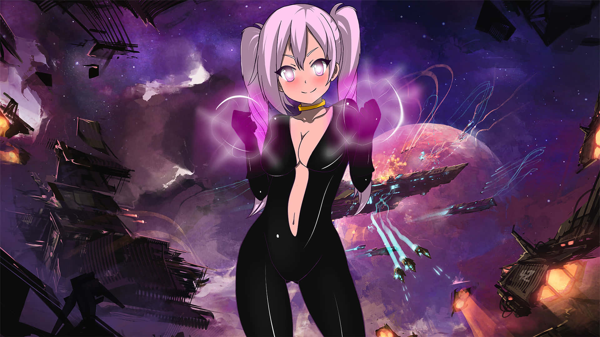 Space Anime Sort Dragt Karakter Ekspressiv Baggrund Wallpaper