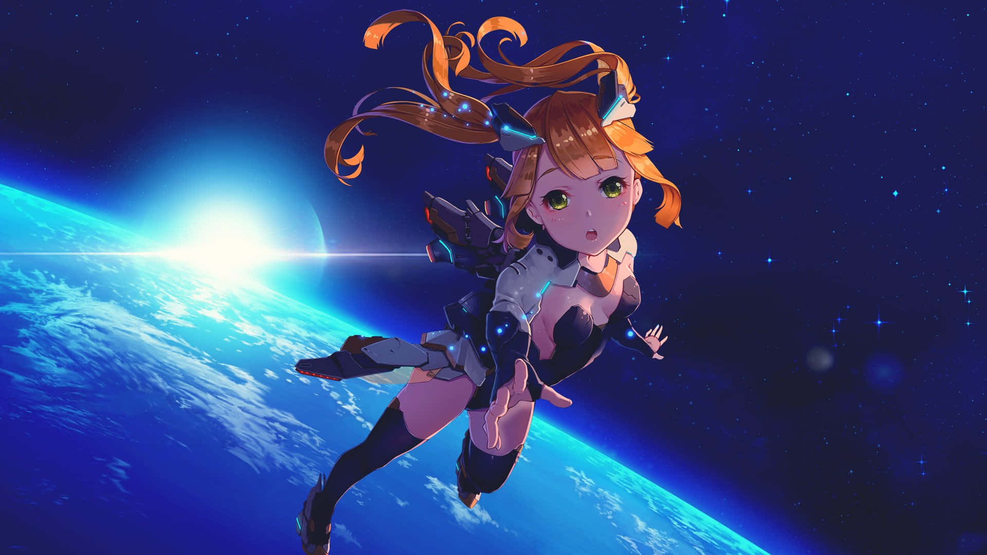 Space Anime Female Hero Wallpaper