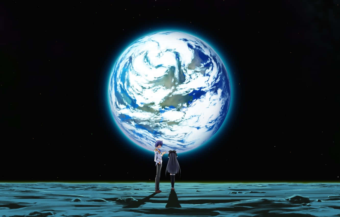 Space Anime Full Moon Wallpaper