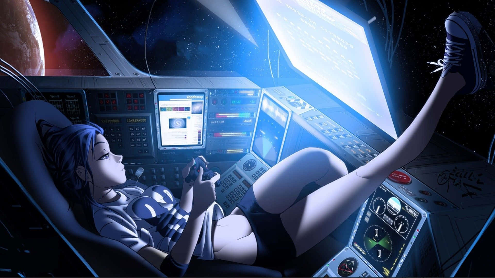 Space Anime Gamer Girl Wallpaper