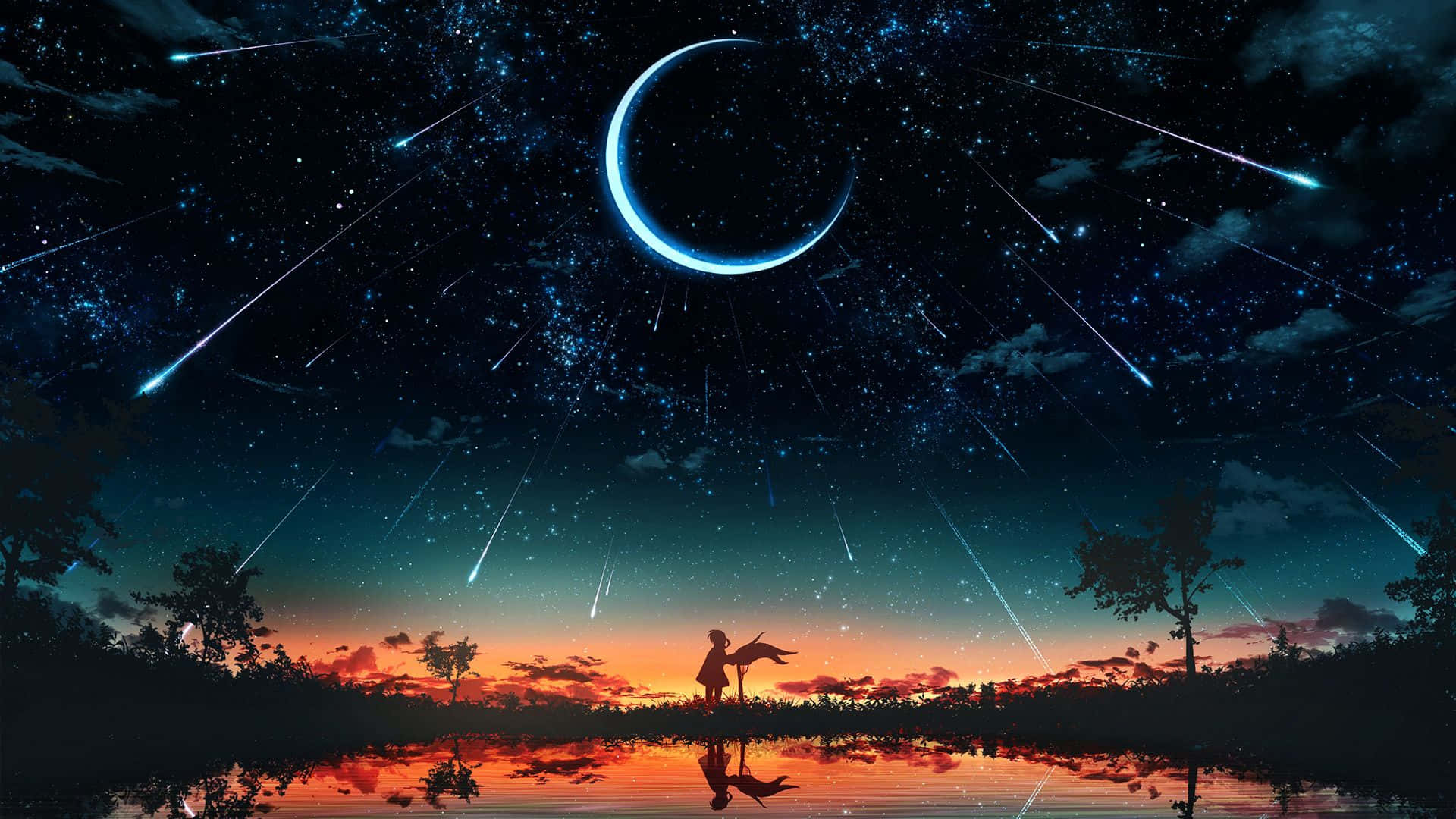 Space Anime Shooting Stars Wallpaper