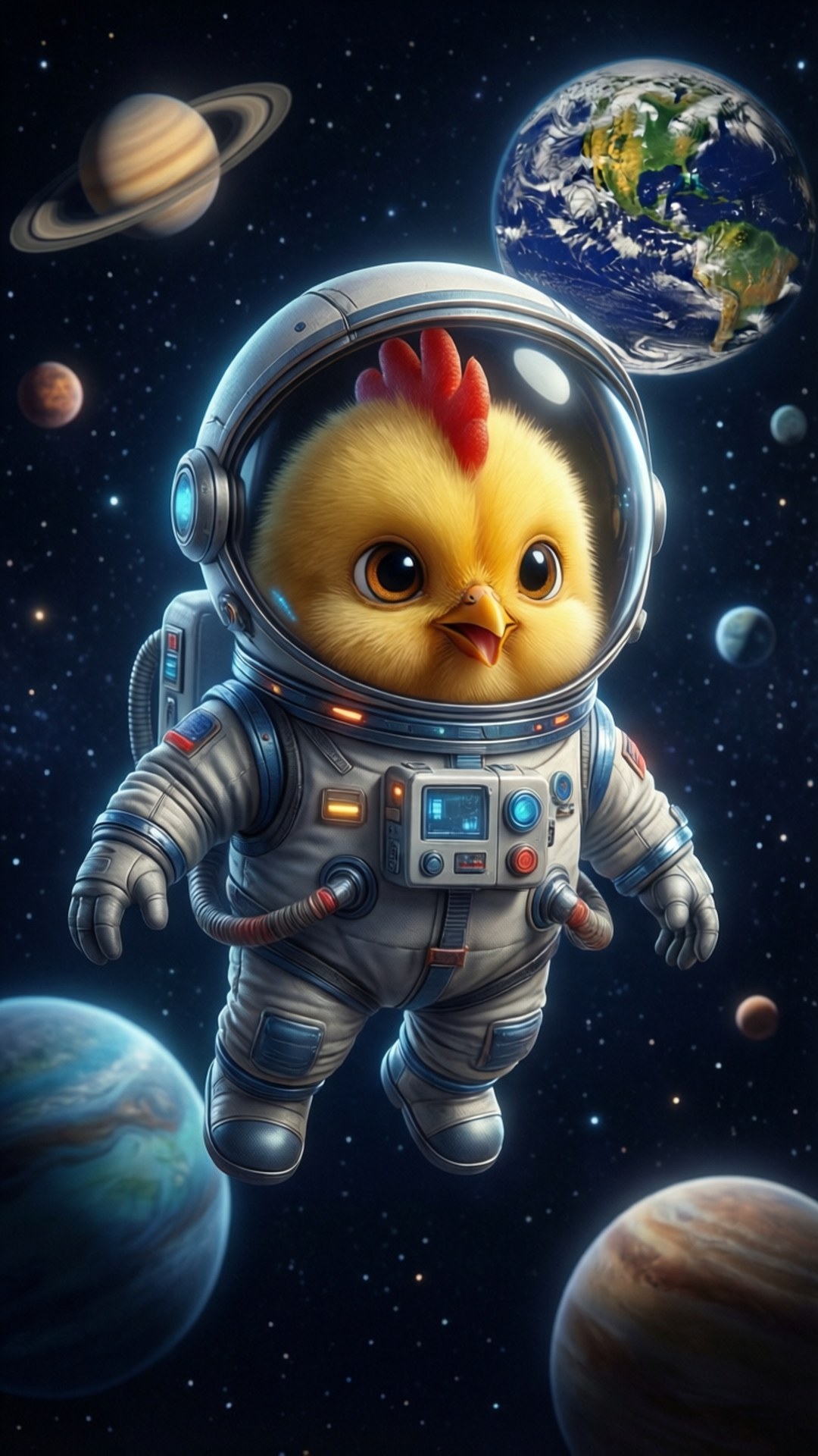 Chicky-astronautti avaruudessa planeettojen kanssa