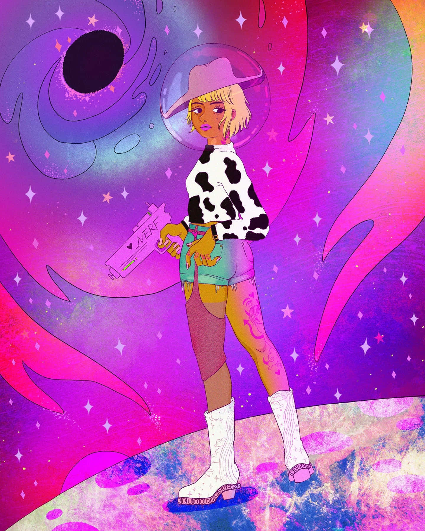 Space Cowgirl Illustration Wallpaper