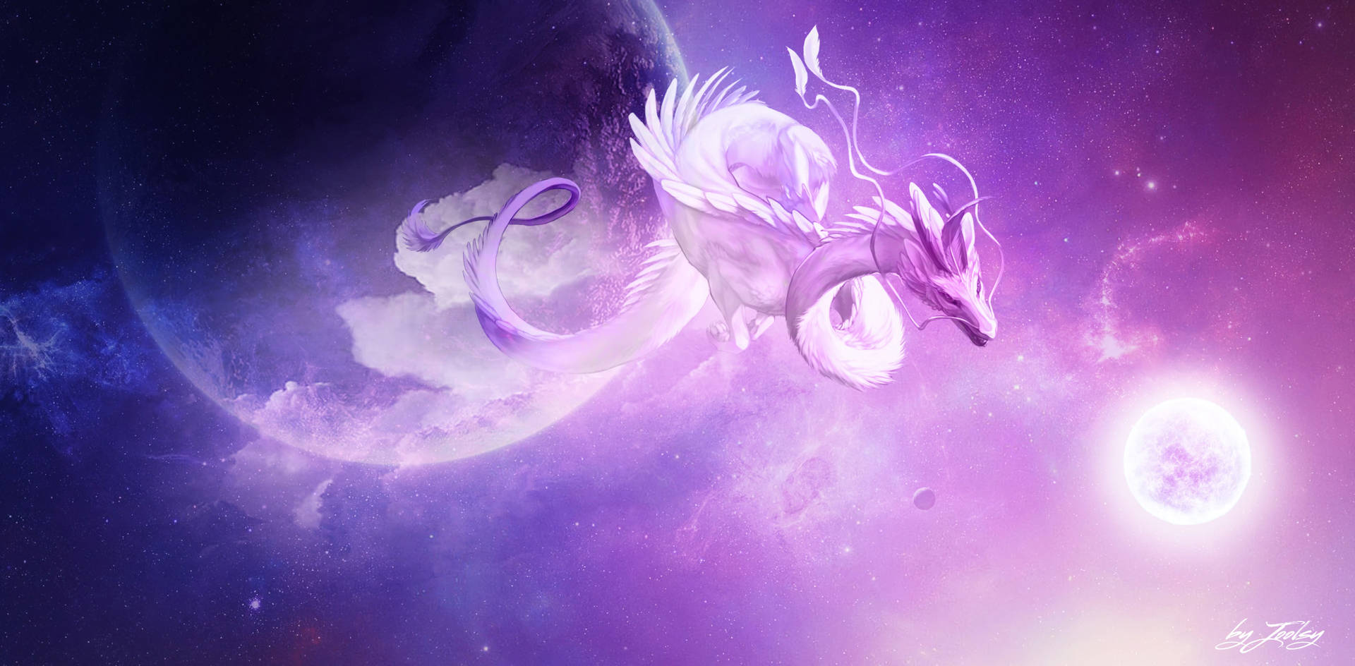 Space dragon fantasy art widescreen purple wallpaper.