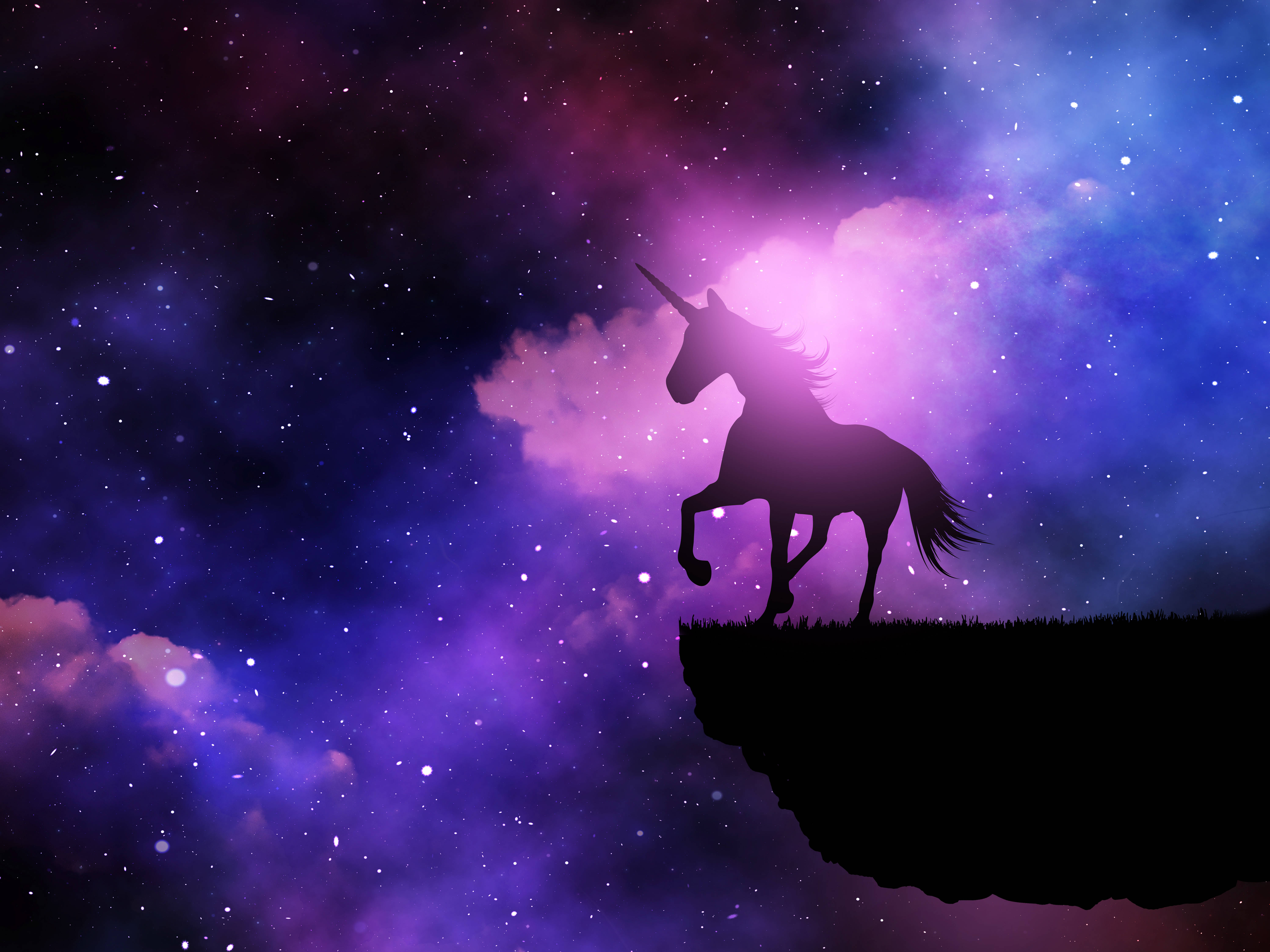 Space Galaxy Unicorn Silhouette Night Sky Background