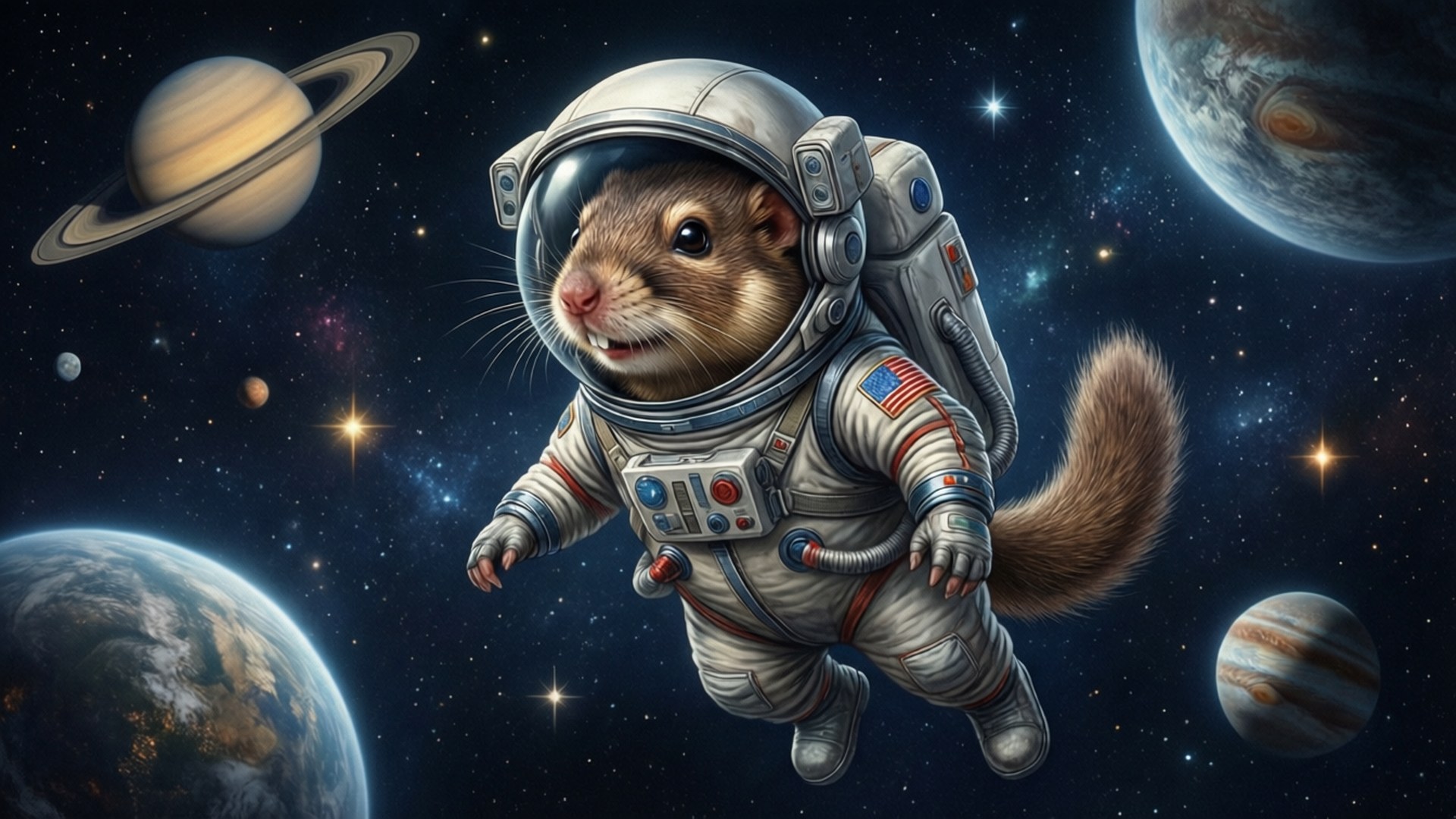 Go-gopher som astronaut i verdensrommet.