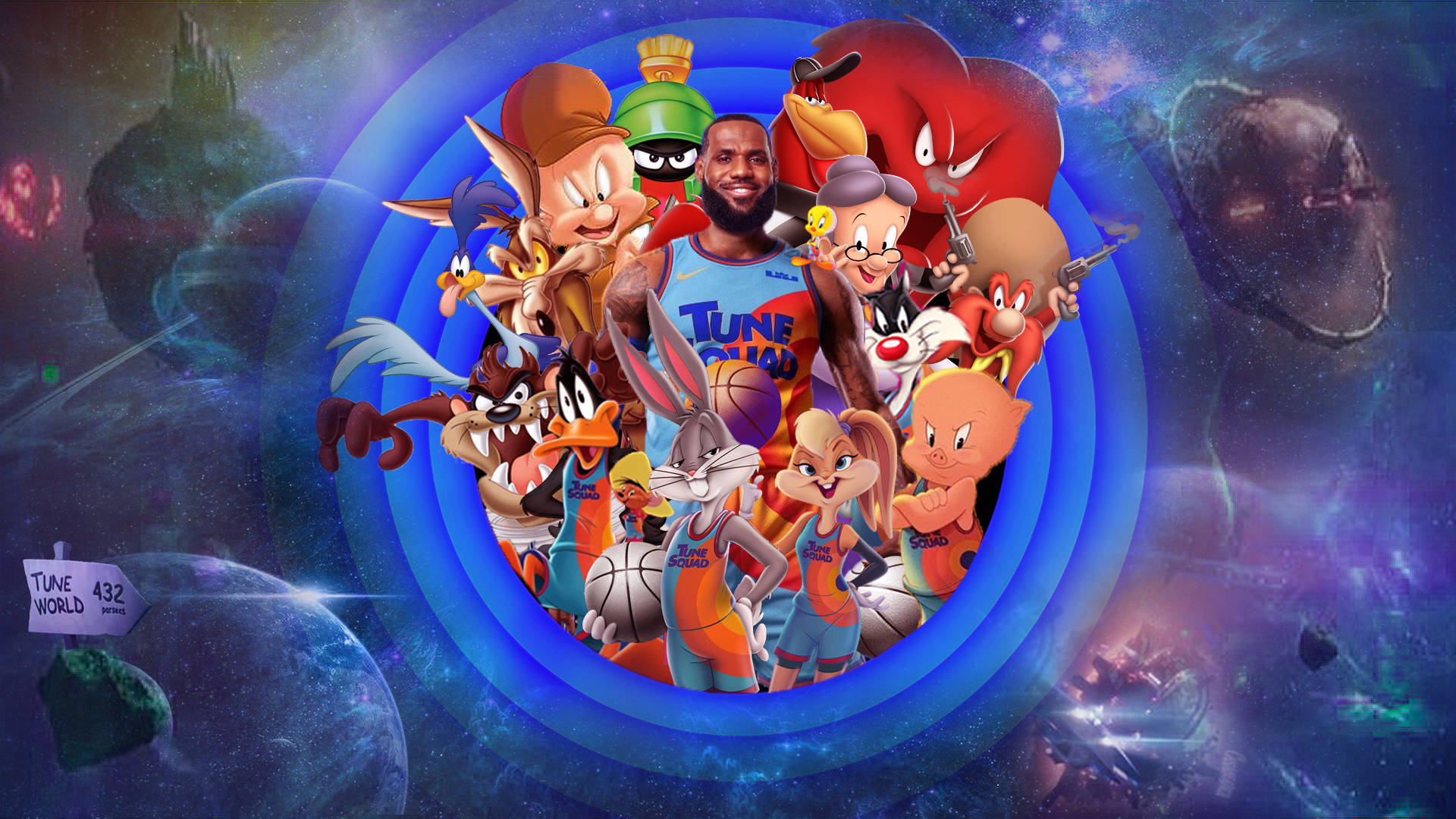 Gør dig klar til interstellært basketball-underholdning med skuespillerne fra Space Jam 2 Wallpaper