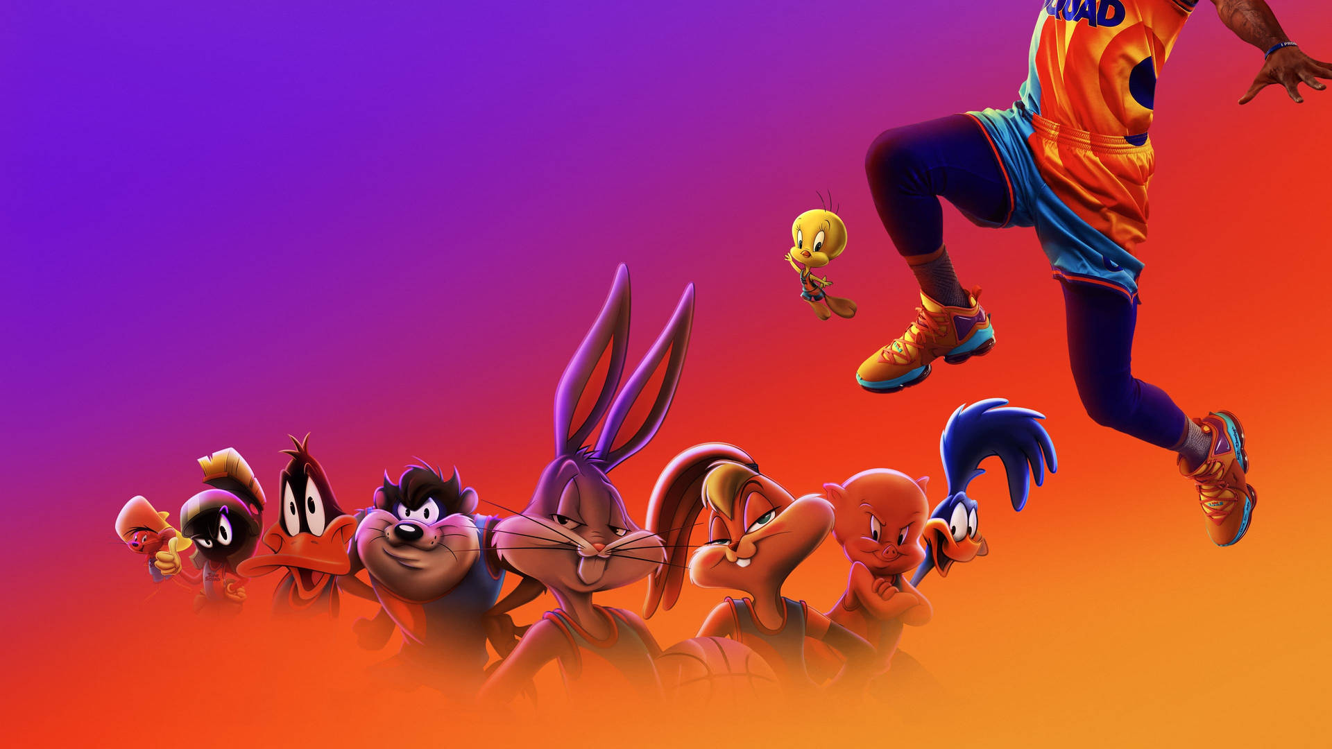 "The Looney Tunes join forces with NBA stars to go up against the Aliens in Space Jam 2!" Wallpaper